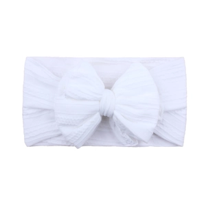Elastisches Baby-Stirnband aus Jacquard-Nylon mit großer weißer Schleife für Kinder