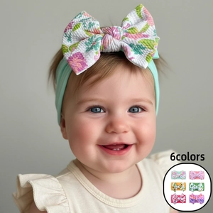 Bandeau en Nylon Souple pour Bébé Fille Grand Nœud Imprimé Bandeau Élastique Accessoires de Cheveux pour Nourrisson