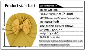 Size chart showing 19cm by 18cm dimensions for the ribbed newborn bow turban hat