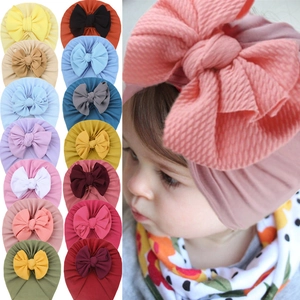 Newborn Baby Turban Hat With Large Bow Soft Ribbed Knit Waffle Texture Beanie For Infants Toddlers Photography Accessories