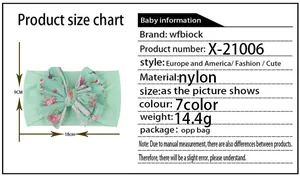Tableau des tailles du bandeau pour bébé en nylon avec nœud floral et dimensions