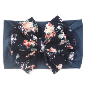 Bandeau élastique en nylon pour bébé avec un grand nœud floral en bleu marine