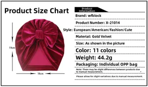 Detailed dimension guide for burgundy velvet knotted baby turban hat showing 18x19cm size