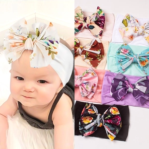 Bandeaux Bébé Fille en Nylon Souple avec Nœud Imprimé Floral Bandeaux Élastiques Accessoires Cheveux Photographie Quotidienne