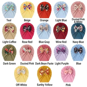 Set of 18 colors soft baby knot turban hats with large floral bow decoration for infants