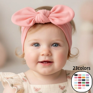 Diadema De Poliéster Suave Para Bebé Con Orejas De Conejo Lazo Color Sólido Banda Elástica Para El Cabello Para Recién Nacidos Fotografía