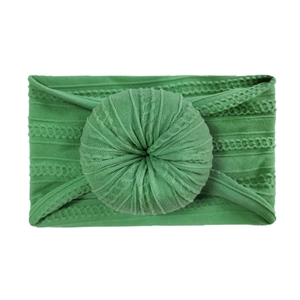 Grass green nylon jacquard baby headband with soft doughnut knot and cable knit detail
