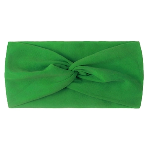Detail of emerald green knotted head wrap made from soft elastic nylon fabric