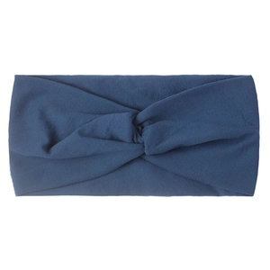Detail of a dark blue nylon knotted headband with soft elastic fabric for baby girls