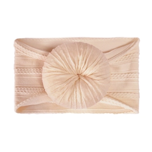Soft cream nylon baby headband with jacquard donut design for newborns and toddlers