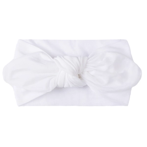 Stylish white knotted wide cotton headband for baby girls with soft fabric bow design