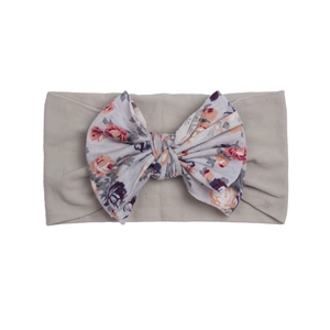 Bandeau élastique grège pour bébé avec grand nœud floral orange en tissu de nylon doux
