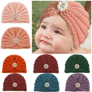Chapeau Turban Tricoté pour Bébé Avec Décoration de Fleur en Künstliche Perles Et Strass Bonnet d'Hiver Chaud Accessoires Photo