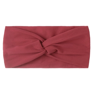 Detail view of the soft knitted texture and cross-knot design on dark red nylon hair band