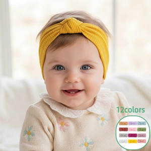 Cute Polyester Ribbed Knotted Baby Headband For Infant Toddler Girls Solid Color Twisted Soft Stretch Hair Accessories