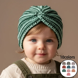 Berretto a Turbante in Maglia Calda Invernale per Neonati Berretto a Righe Morbide con Nodo per Neonati Accessorio