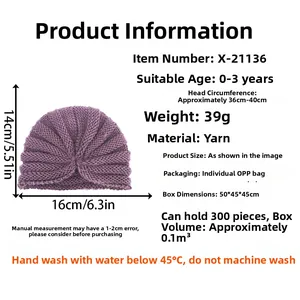 Purple soft knit baby turban hat for 0-3 years with 36-40cm head circumference