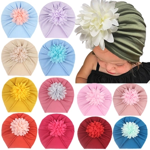 Bonnet Turban en Soie De Lait Pour Bébé Avec Grande Fleur En Tissu Enveloppement De Tête Doux Élastique Pour Nouveau-Nés Filles Accessoires Photographie