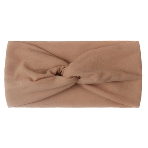 Detailed view of camel twisted knot nylon hair band for babies and girls