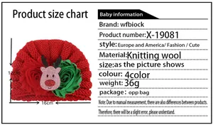 Detaillierte Größentabelle für Baby-Strickmützen zu Weihnachten mit Maßen 12x16cm