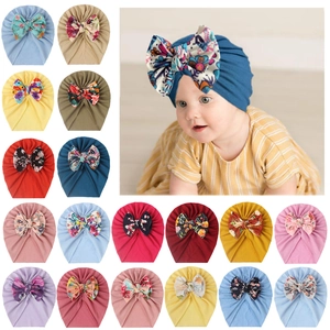 Soft Cloth Baby Turban Hat With Big Floral Bow Newborn Infant Headwrap Cute Knot Beanie Hat For Toddler Girls Accessory