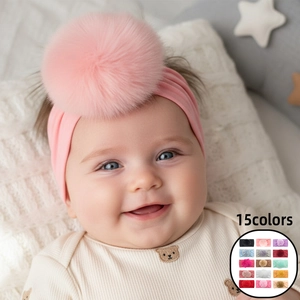 Soft Elastic Baby Polyester Hairband With Large Artificial Fur Pom-pom Comfortable Infant Toddler Girls Hair Accessories