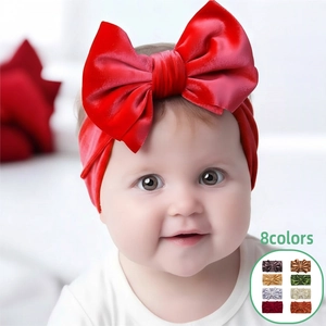 Bandeau à Nœud en Polyester Souple pour Bébé Bandeau Élastique Large Couleur Unie Double Nœud Papillon Accessoires Cheveux Enfants