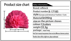 Detailed product size chart for knitted baby hat showing dimensions 14cm height and 16cm width