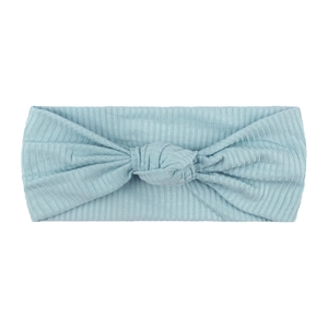 Elastic light blue ribbed knotted headband for babies and toddlers with soft knit texture