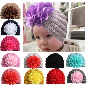 Baby Girl Knit Turban Hat With Large Flower Soft Polyester Toddler Beanie Bohemian Warm Headwrap Accessories For Infants Newborn