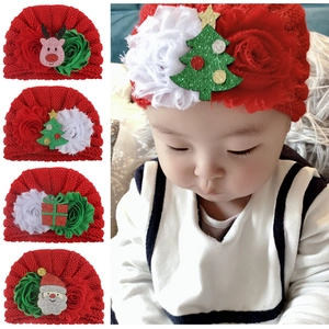 Weihnachten Baby Turban Mütze Niedliche Neugeborene Strickmütze Warme Kinder Wintermütze Mit Blumen Glitzer Weihnachtsmann Dekor