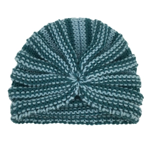 Berretto in maglia per neonati con strisce blu scuro e chiaro e trama a spirale