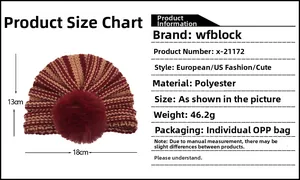 Tabella taglie 18x13cm per cappello neonato in maglia a righe con pompon rosso