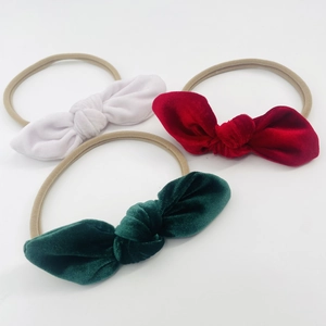 Lot de 3 bandeaux bébé avec nœuds en velours blanc, rouge vin et vert foncé