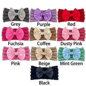 Newborn baby bow headbands set featuring knit textures and large ribbons in 10 diverse colors