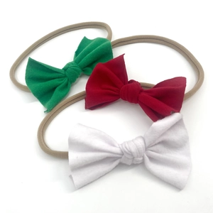 Lot de 3 bandeaux de Noël pour bébé avec nœuds en coton rouge vert blanc sur nylon