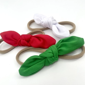 Lot de 3 bandeaux de Noël pour bébé avec nœuds blancs, rouges et verts en tricot