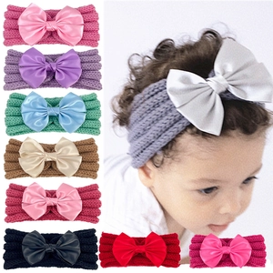 Baby Knitted Bow Headband Solid Color Elastic Hairband Large Satin Bow Turban For Infant Toddler Girls Hair Accessories