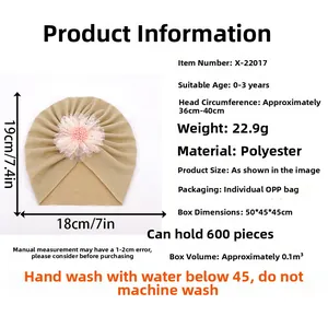 Guide des tailles pour bonnet bébé respirant avec fleur en tulle et détails en polyester