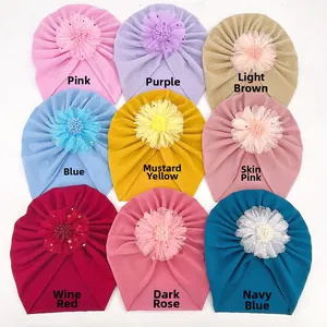 Détails de neuf turbans pour bébé aux couleurs variées avec de jolies fleurs en résille