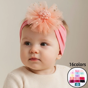 Baby Mädchen Elastisches Stirnband Große Netzblume Mit Pailletten Stern Mond Muster Polyester Haarband Für Neugeborene Kleinkinder Fotografie Kopfschmuck