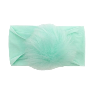 Fascia elastica verde menta per neonati in nylon con un grande pompon morbido