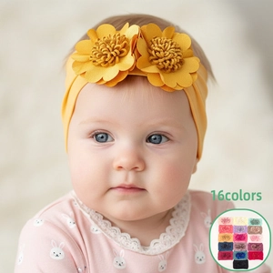Baby Elastic Fabric Flower Hairband Soft Stretchy Headband For Infants Toddlers Kids Comfortable Hair Accessory Double Flower