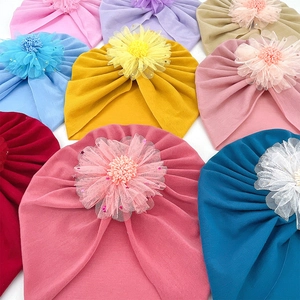 Lot de turbans pour bébé en coton respirant avec fleurs décoratives en maille et tulle