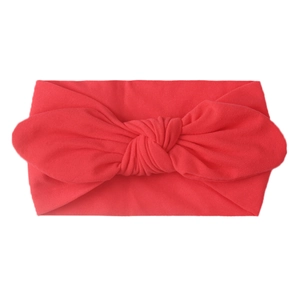 Diadema de nailon rojo vibrante para bebé con lazo de orejas de conejo en punto suave