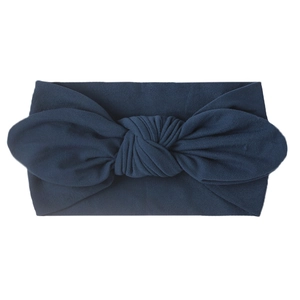 Diadema de nailon suave azul marino para bebé con lazo decorativo de orejas de conejo
