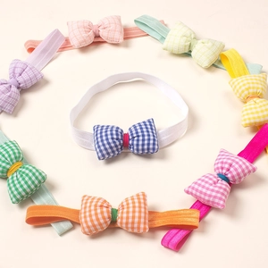 Set of colorful gingham bow headbands for babies in various vibrant macaron colors
