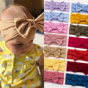 Soft Fabric Baby Girl Bow Headband Elastic Wide Hairband For Infants Toddlers Cute Solid Color Hair Accessories Handmade Bow