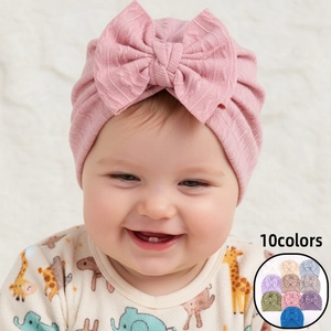 Baby Bow Turban Hat Newborn Toddler Soft Elastic Knit Beanie Headwrap Infantile Solid Color Turban Cap Photography Props