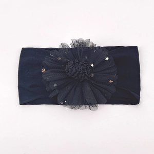 Baby-Stirnband in Marineblau mit zarten Netzblumen und goldenen Sternen-Pailletten